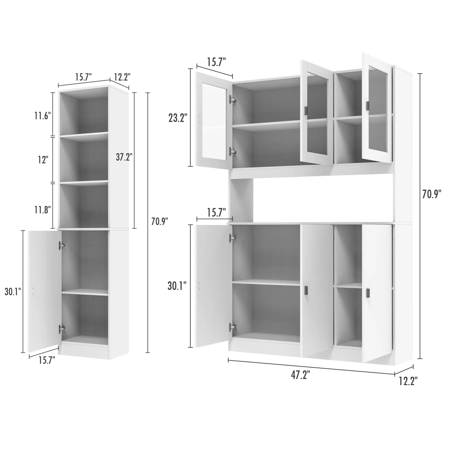 Modern Versatile Storage Cabinet Set, White 5-Door Bookcase Display Storage Organizer for Home Office Bedroom Living Room, 62.9"x12.2"x70.9"