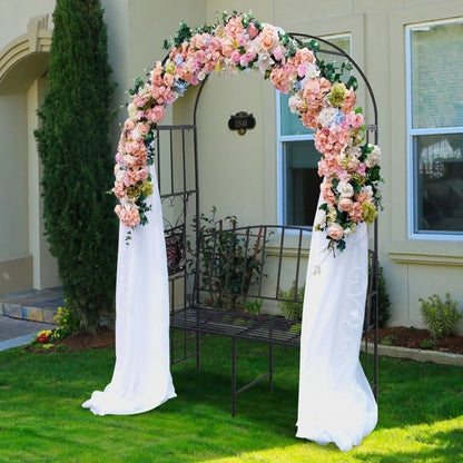 Gymax Steel Garden Arch w/2-Seat Bench 6'7''H x 3'8''W Outdoor Arbor for Climbing Plants
