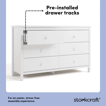 Storkcraft Alpine 6 Drawer Nursery Double Dresser, White