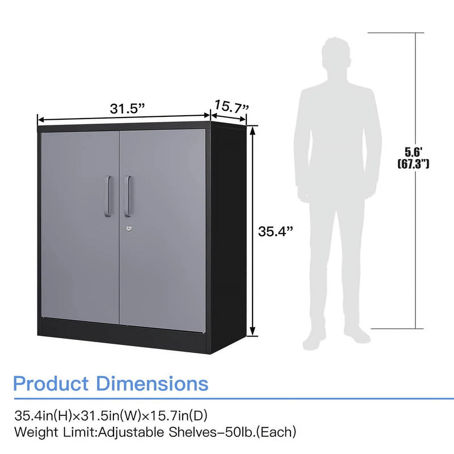 Fesbos Metal Storage Cabinet, Base Cabinets 2 Door, Steel Storage Cabinets with Locking Doors and Shelves for Garage, Kithen, Home Office and Classroom