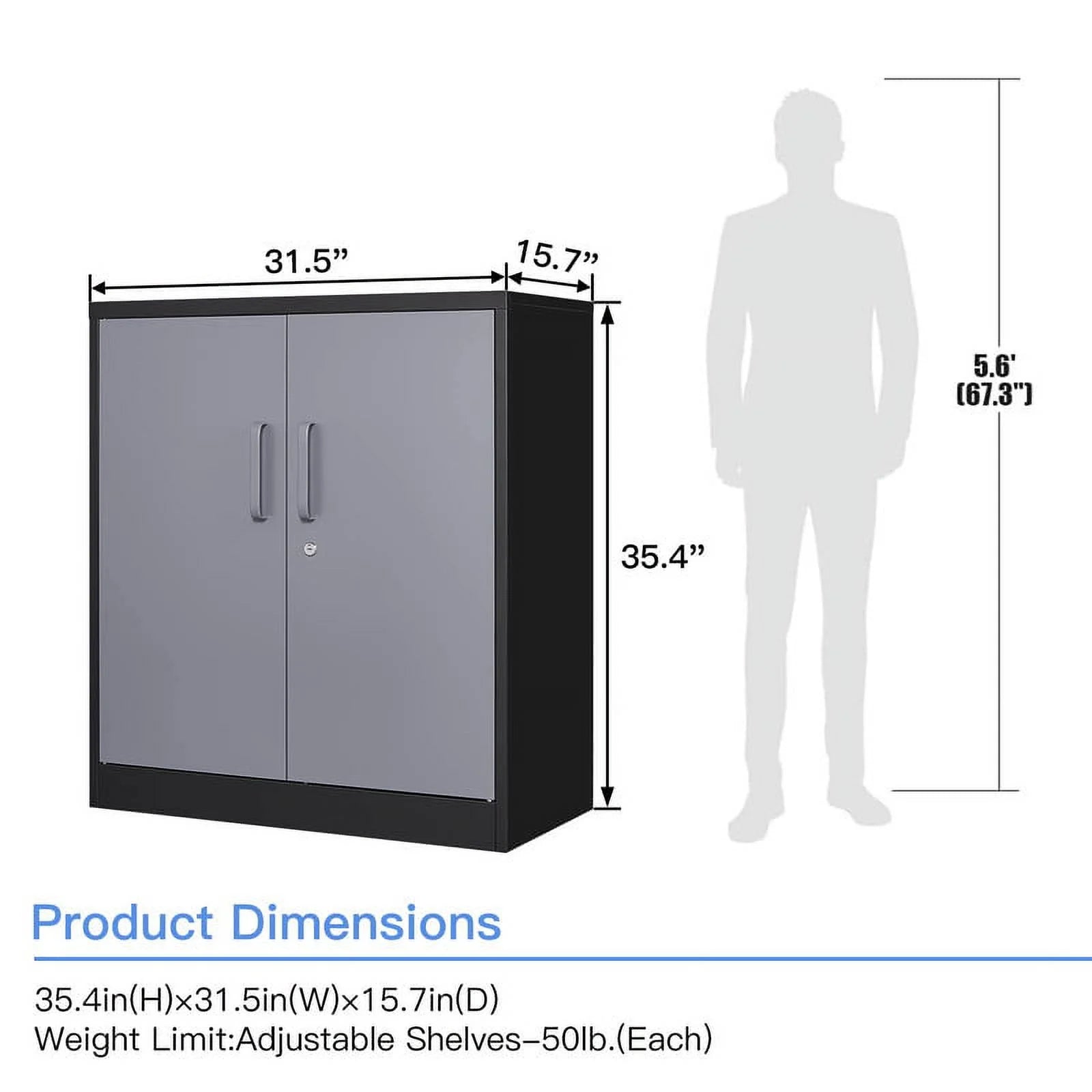 Fesbos Metal Storage Cabinet, Base Cabinets 2 Door, Steel Storage Cabinets with Locking Doors and Shelves for Garage, Kithen, Home Office and Classroom