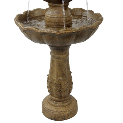 Sunnydaze Blooming Flower Light Brown Resin 2-Tier Outdoor Water Fountain