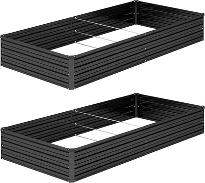 2PCS 12x4x1FT Galvanized Raised Garden Bed Kit,Vegetable Boxes-Rectangle Metal Flower Box,Large Planter Raised Beds Outdoor Garden for Planting,Fruit,Herb-Black