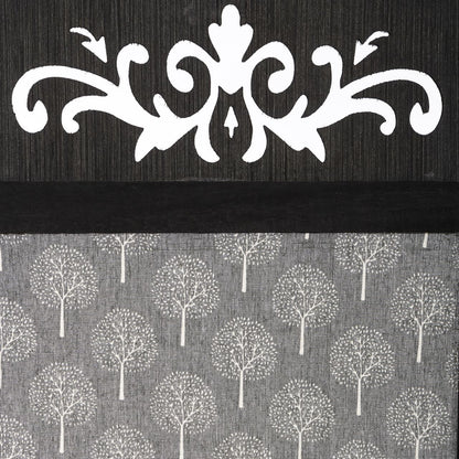 3 Panel Room Divider Solid Wood and Canvas with Decorative Cutouts Tree Design 67" Tall Black