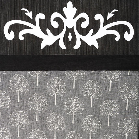 3 Panel Room Divider Solid Wood and Canvas with Decorative Cutouts Tree Design 67" Tall Black
