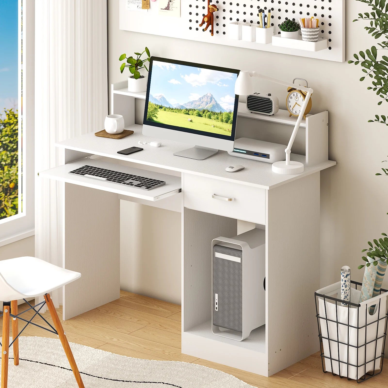 Ktaxon Computer Desk Home Office Workstation Laptop Table Drawer Shelf Furniture White