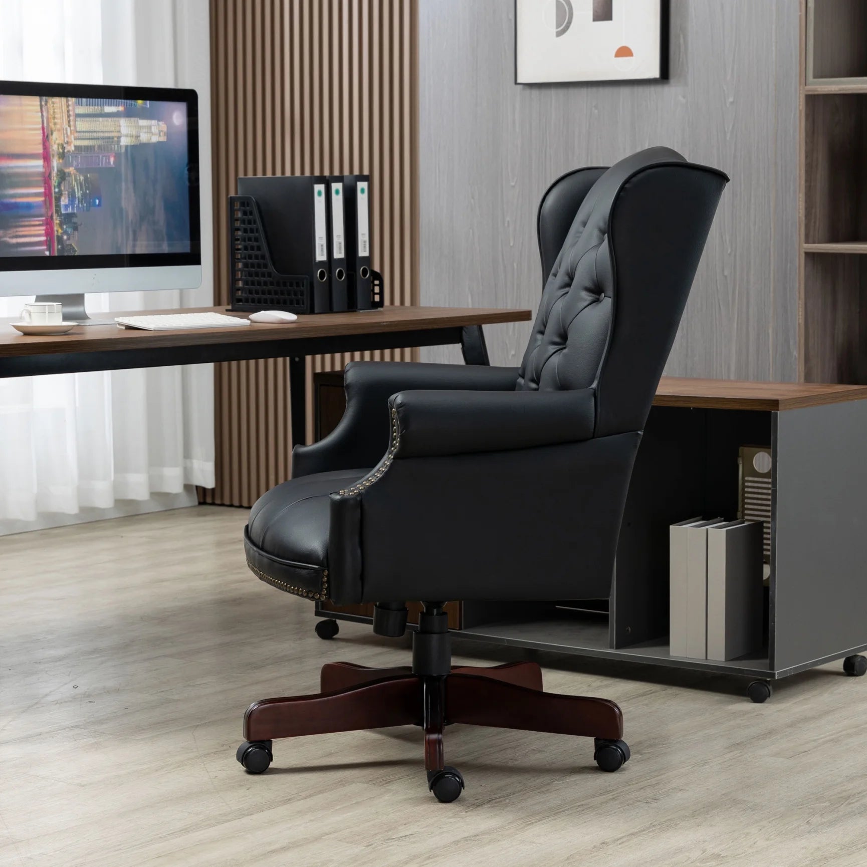 360° Rotating Office Chair,High Back Reclining Comfortable Desk Chair,Thick Padded Seat & Backrest,Ergonomic PU Leather Desk Chair with Smooth Glide Caster Wheels for Home Office,Black