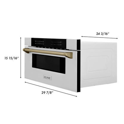 ZLINE Autograph Edition 30" 1.2 cu. ft. Built-In Microwave Drawer in Stainless Steel with Gold Accents