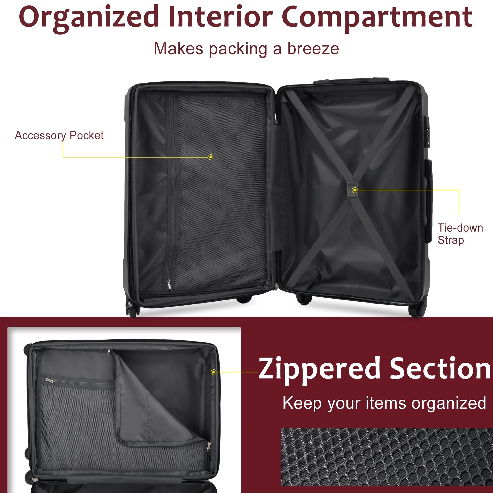 Dasyfly 24" Hardside Checked Luggage with TSA Lock, Red