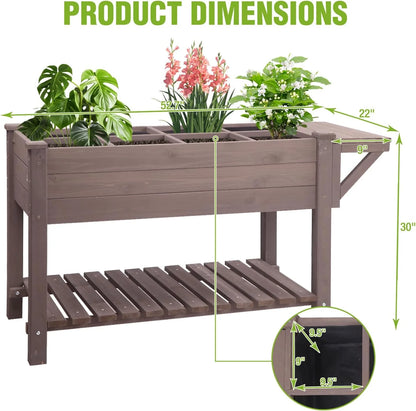 MEDEHOO Elevated Wooden Planter Box with Locking Casters - 52.7" L x 22" W x 30" H Raised Garden Bed, Removable Liner & 230lb Weight Capacity for Outdoor Plants