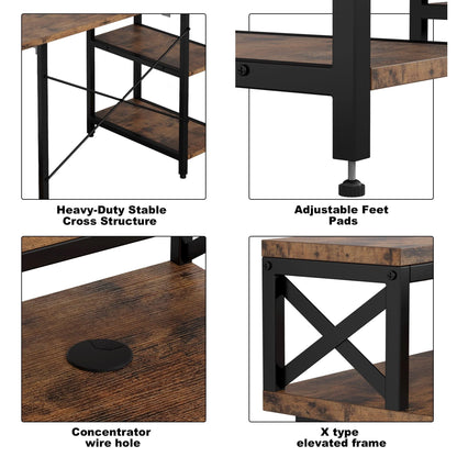 IRONCK Industrial Computer Desk 55", Home Office Desk with Printer Monitor Stand Large Workstation with Storage Shelves and CPU Stand, Studying Writing Table for Home Office, Vintage Brown