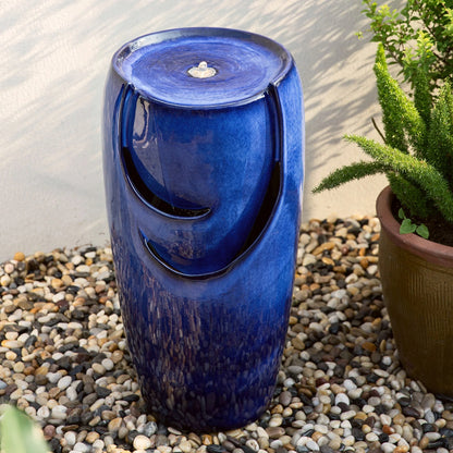 Glitzhome 29" Tall Ceramic Vase Water Fountain Red with Pump and LED Light for Yard Garden Patio