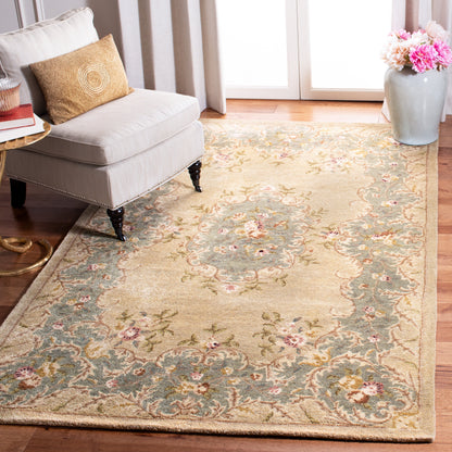 SAFAVIEH Bergama Drummond Oriental Wool Area Rug, Ivory/Light Blue, 6' x 6' Round