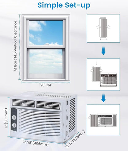 5,000 BTU Window Air Conditioner Unit - Cool up to 150 Sq. Ft. with Manual Adjustable Fan and Cooling Settings, Perfect for Small Bedroom, Living Room, Home Office, Easy Install Kit Included, White