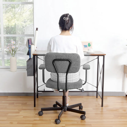 JJS Low Back Velvet Fabric Home Office Computer Chair with Armrest in Gray