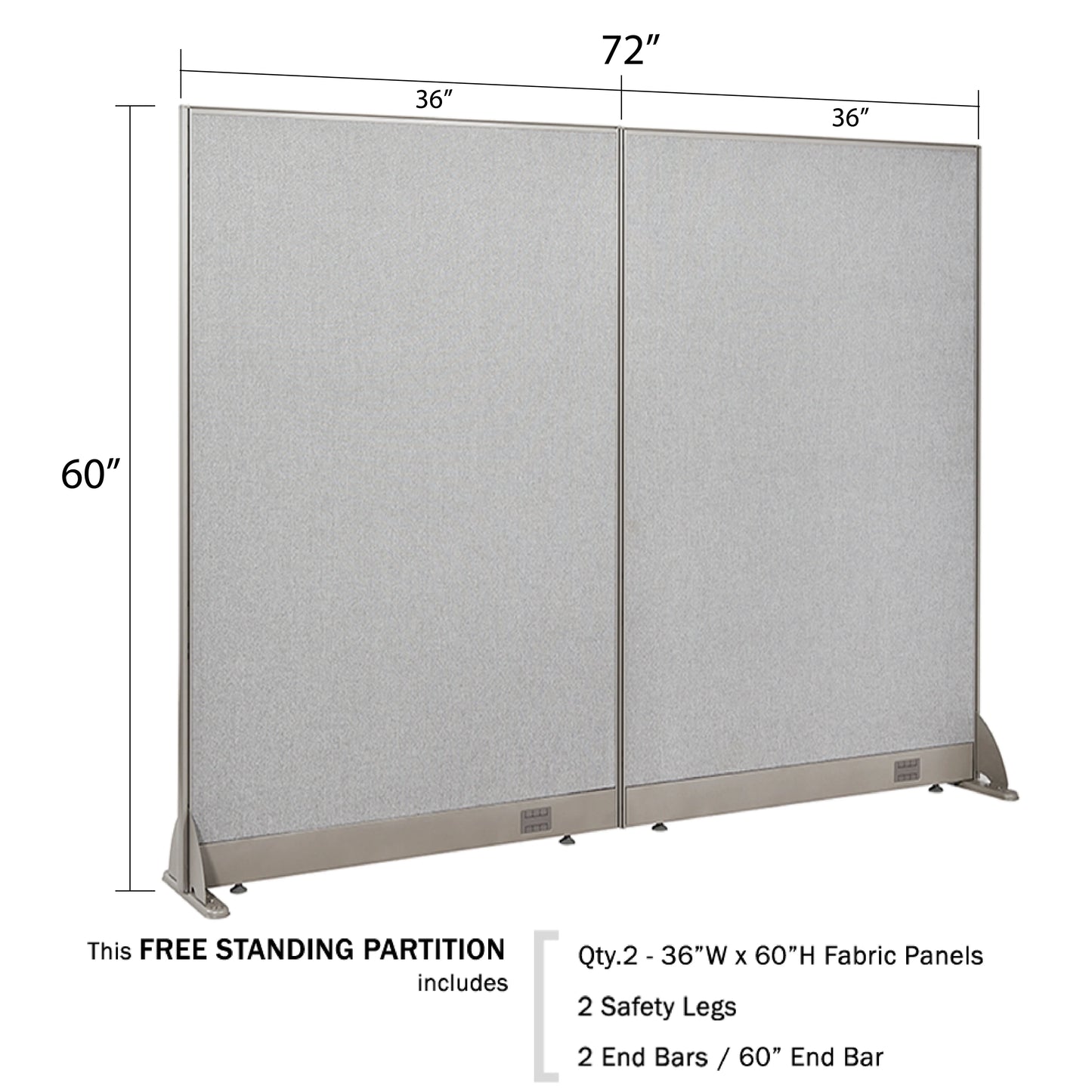 GOF Freestanding Office Partition-Straight Run w/Safety Legs (72"W x 60"H) Room Divider, Privacy Screen, Workstation Cubicle