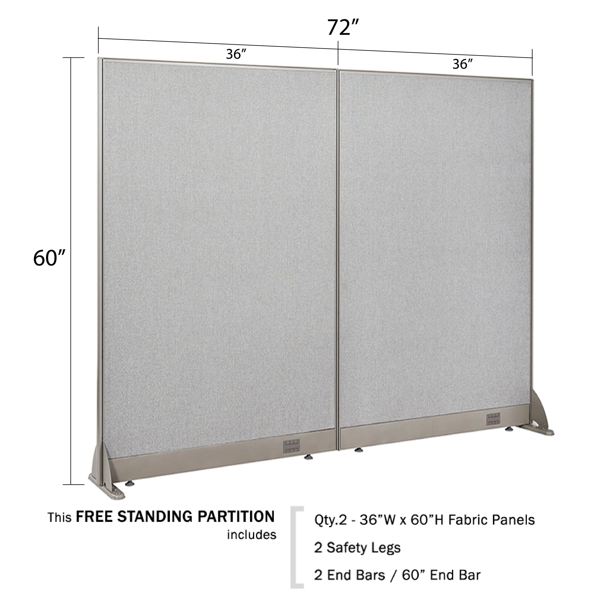 GOF Freestanding Office Partition-Straight Run w/Safety Legs (72"W x 60"H) Room Divider, Privacy Screen, Workstation Cubicle