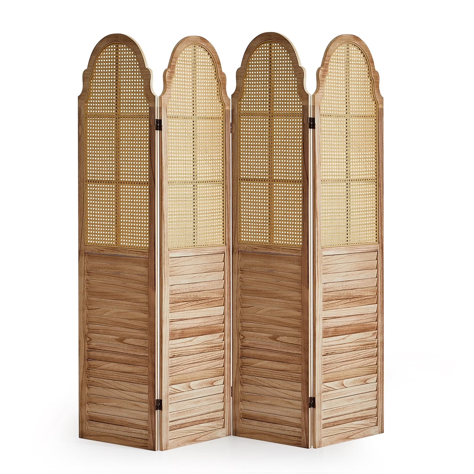 Aletheiawu 4 Panel Rattan Room Divider, Foldable Privacy Screen, No Installation Required, Black