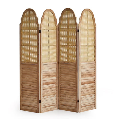 Aletheiawu 4 Panel Rattan Room Divider, Foldable Privacy Screen, No Installation Required, Black
