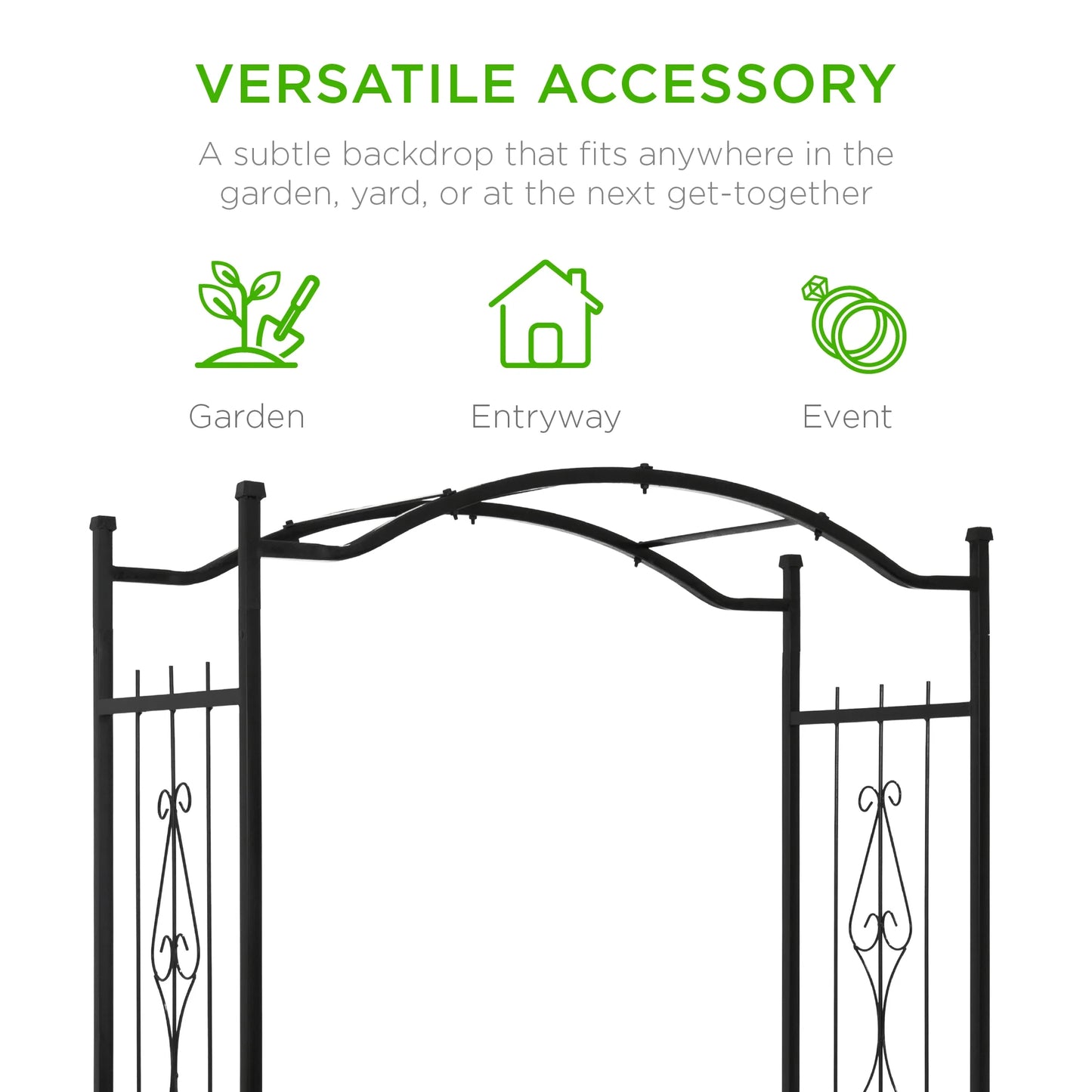 Best Choice Products 92in Steel Garden Arch Arbor Outdoor Trellis for Garden, Climbing Plants w/Wire Lattice - Black