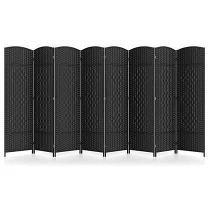 Spaco 8-Panel 8 Feet Tall Room Divider, Folding Room Divider with Hand-Woven Texture, Privacy Screen with Solid Wood Frame for Indoor, Brown