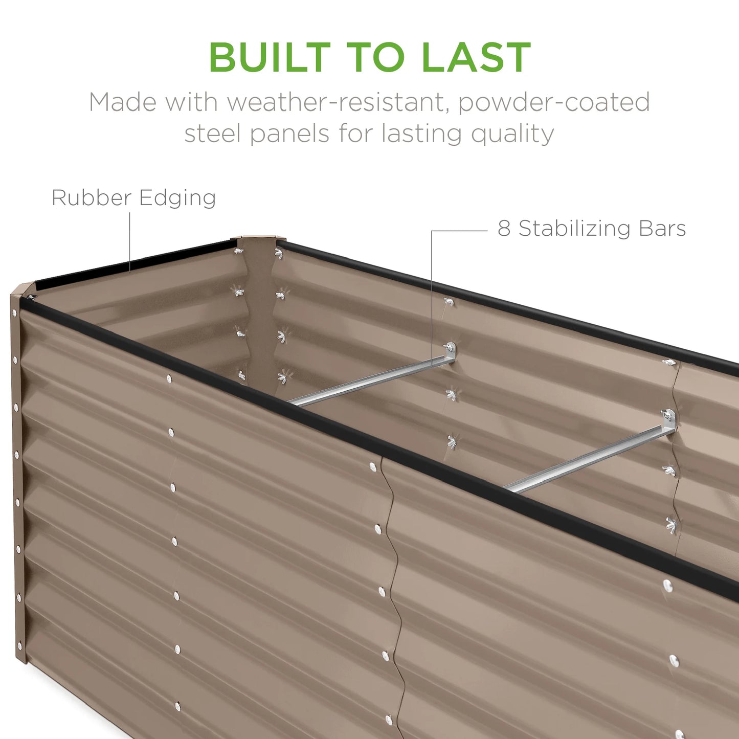 Best Choice Products 8x2x2ft Raised Metal Outdoor Garden Bed, Planter Box for Flowers, Vegetables, Herbs - Taupe