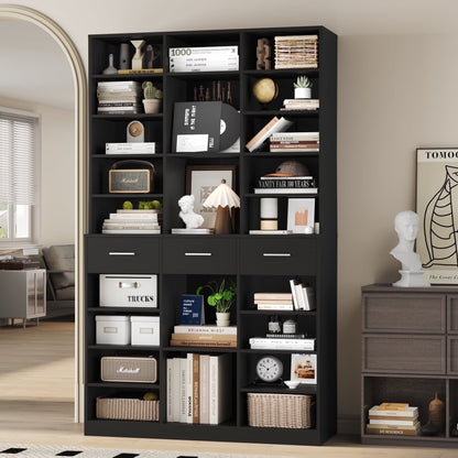 Homfa 75-Inch Bookshelf and Bookcase with 3 Drawers, Wooden Storage Book Shelf with Adjustable Shelves For Living Room, Home Office, White
