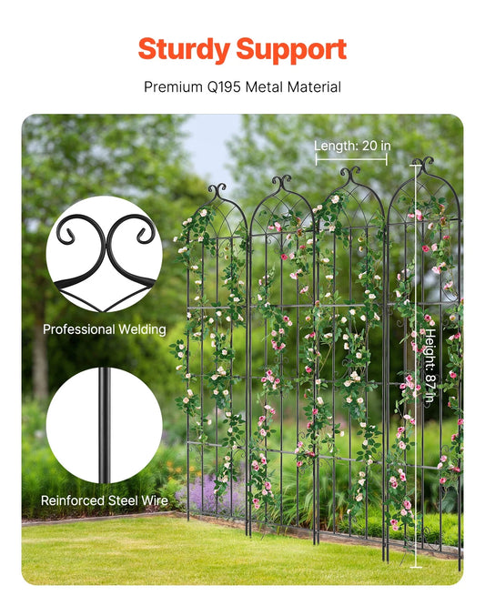 KFFKFF Outdoor Trellis for Vine Plants, Dimensions 87 x 20 inches, Set of 4 Durable Metal Garden Trellis, Ideal for Climbing Roses and Cucumbers, Decorative Clematis Trellis