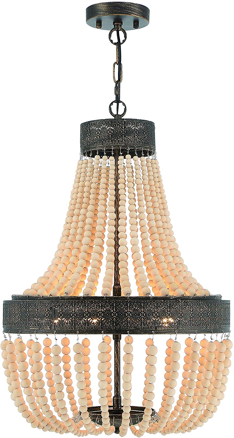 Vanity Art 5 Light Unique Empire Chandelier with Beaded Accents | Modern Hanging Lighting, Ceiling Lights Fixtures for Dining Room Living Room Bed Room Kitchen SYB5265DW-LT