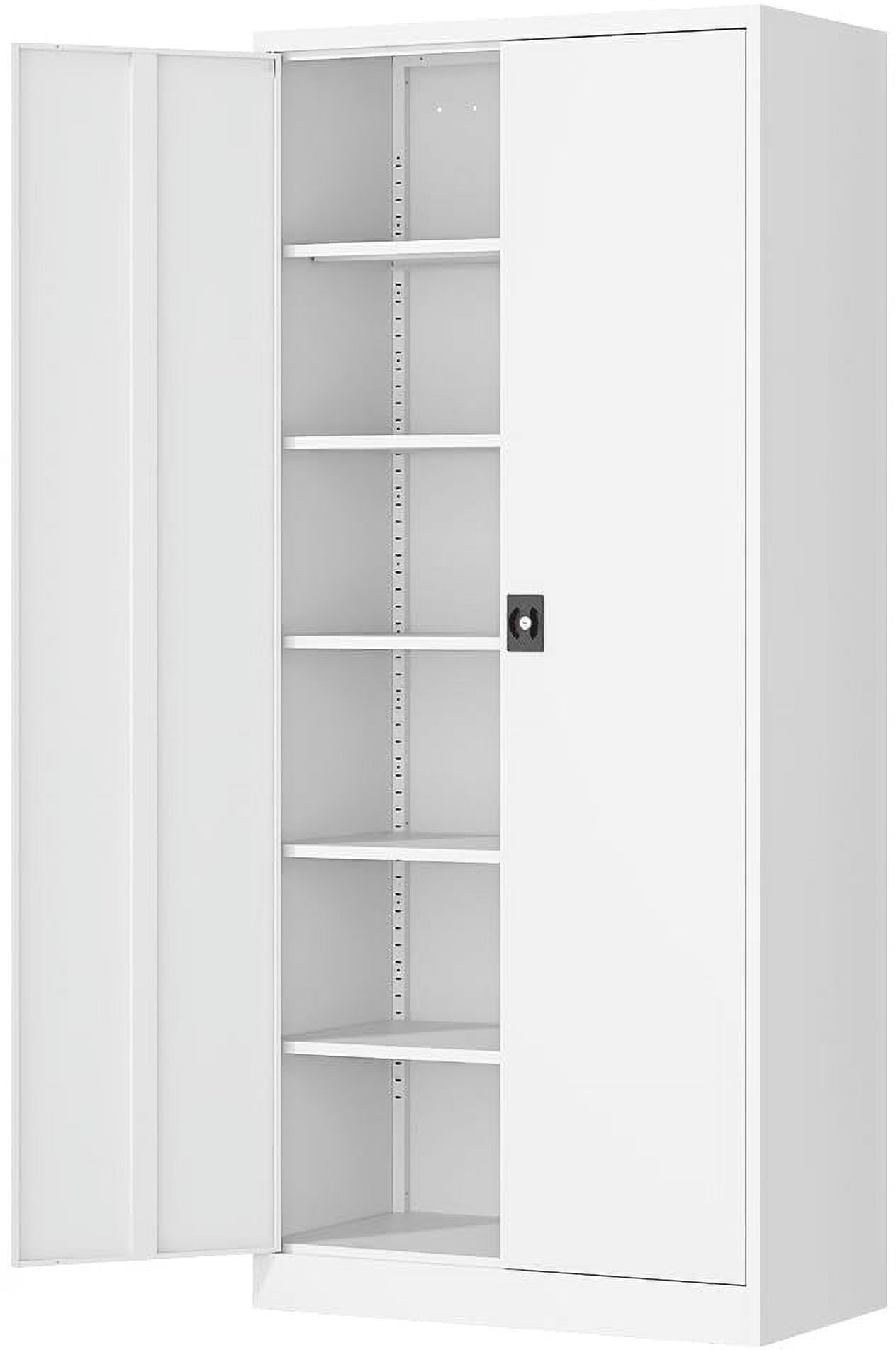 Fesbos Metal Garage Storage Cabinet,71" H Tall White Cabinet with 2 Doors and 5 Adjustbale Shelves,Lockable Tool Cabinet for Garage, Basement, Home Office