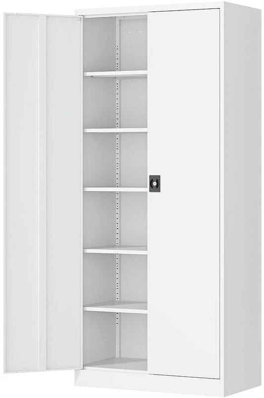 Fesbos Metal Garage Storage Cabinet,71" H Tall White Cabinet with 2 Doors and 5 Adjustbale Shelves,Lockable Tool Cabinet for Garage, Basement, Home Office