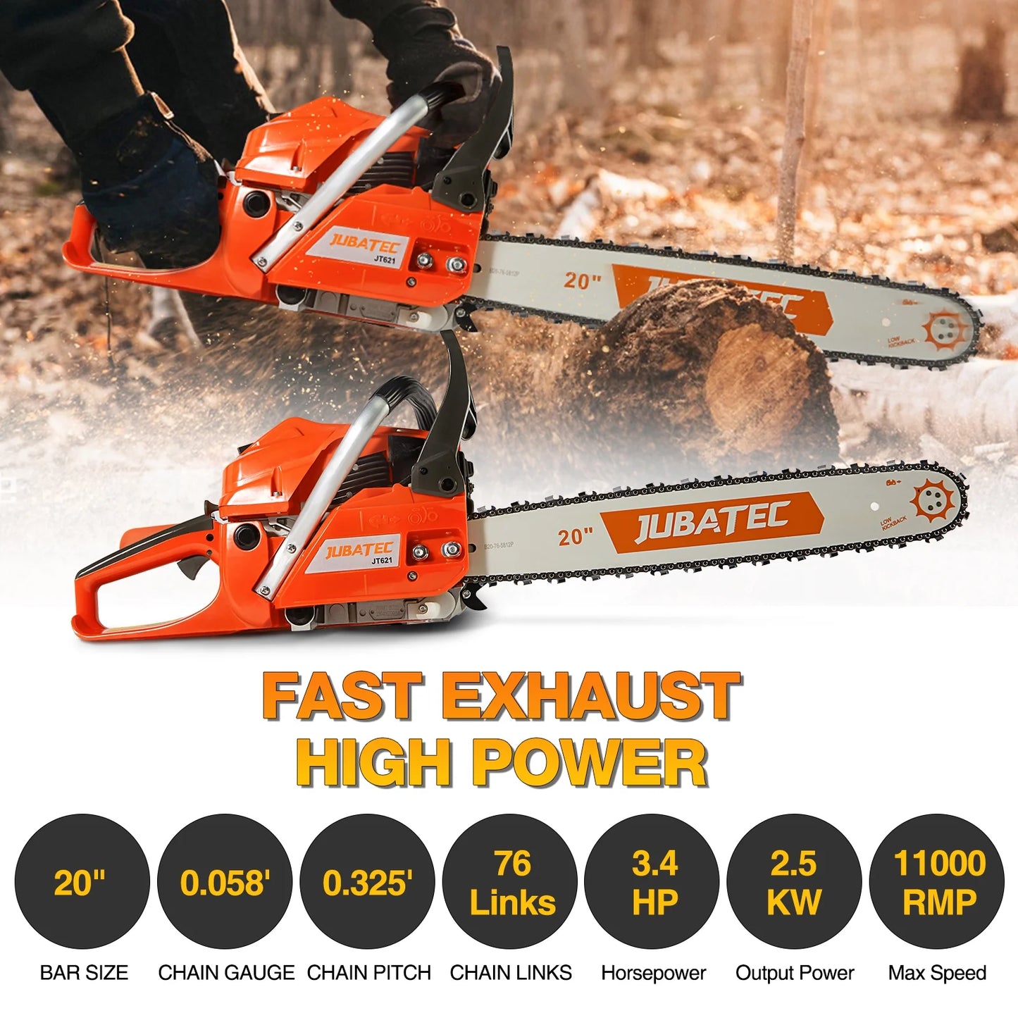 56.5cc 20 inch Bar Gas Powered Chainsaws 2 Stroke Handed Petrol Gasoline Power Chain Saws for Trees Wood Cutting