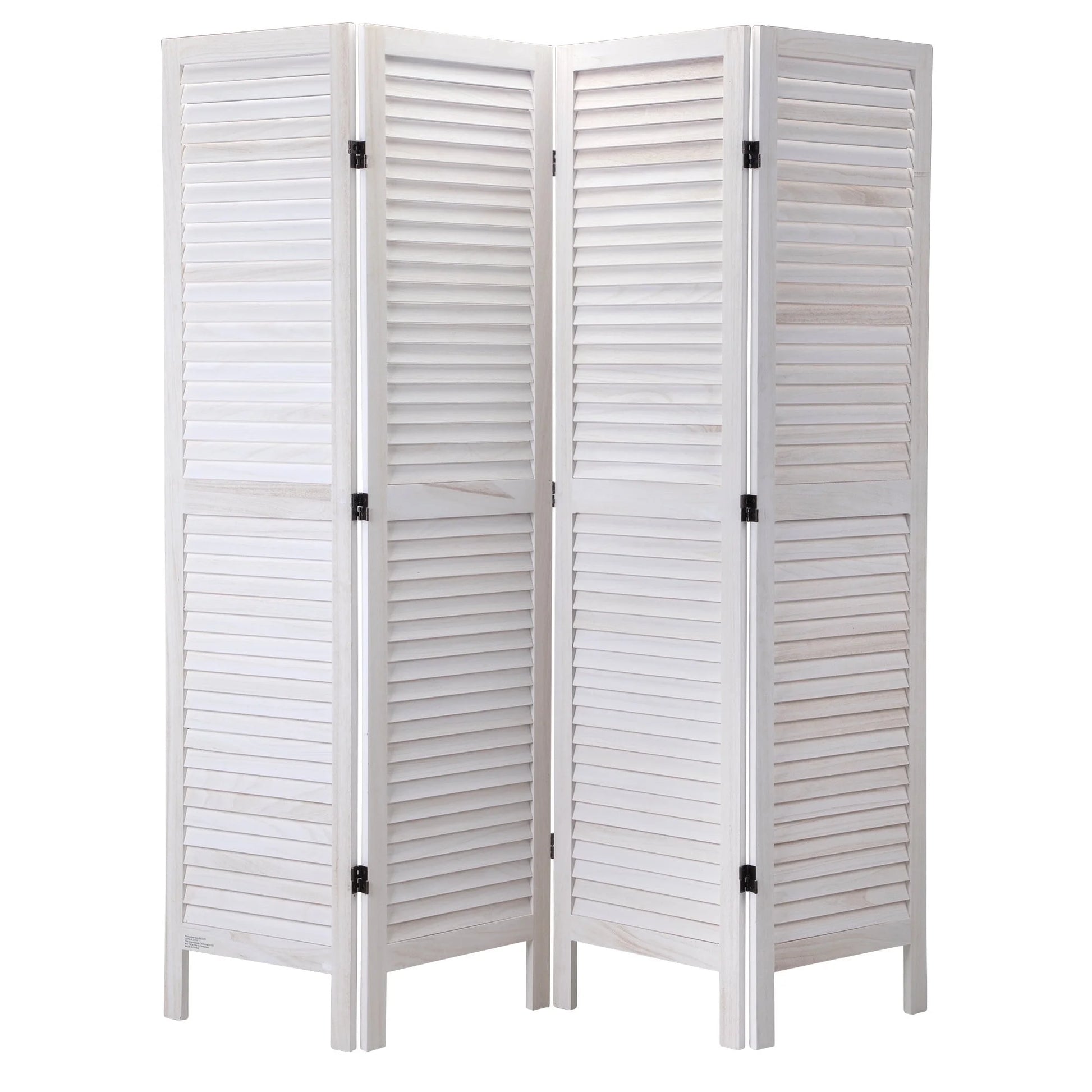 Jaxpety 4 Panel Room Divider Folding Privacy Screen Louvered Partial Partition, Aged White