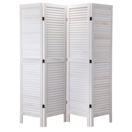Jaxpety 4 Panel Room Divider Folding Privacy Screen Louvered Partial Partition, Aged White