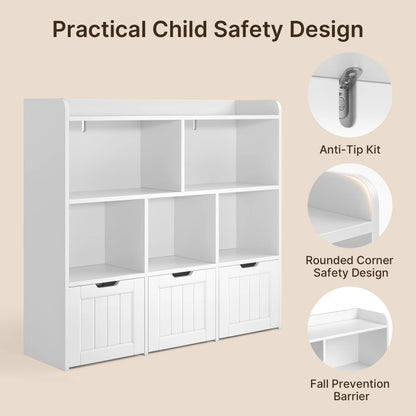 Toy Storage Organizer, Lofka Kids Bookcase with 3 Drawers & 6 Shelves for Nursery, Kids' Bedroom, White