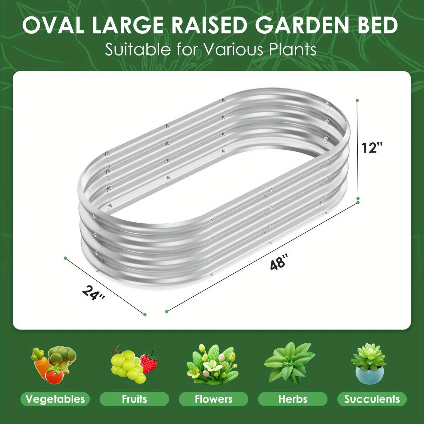 4°2°1 ft(4pack)Galvanized Raised Garden Bed Kit, Garden Planting, Outdoor Galvanized Flowerpot Garden Box, Round and Oval Large Metal Vegetable Box.