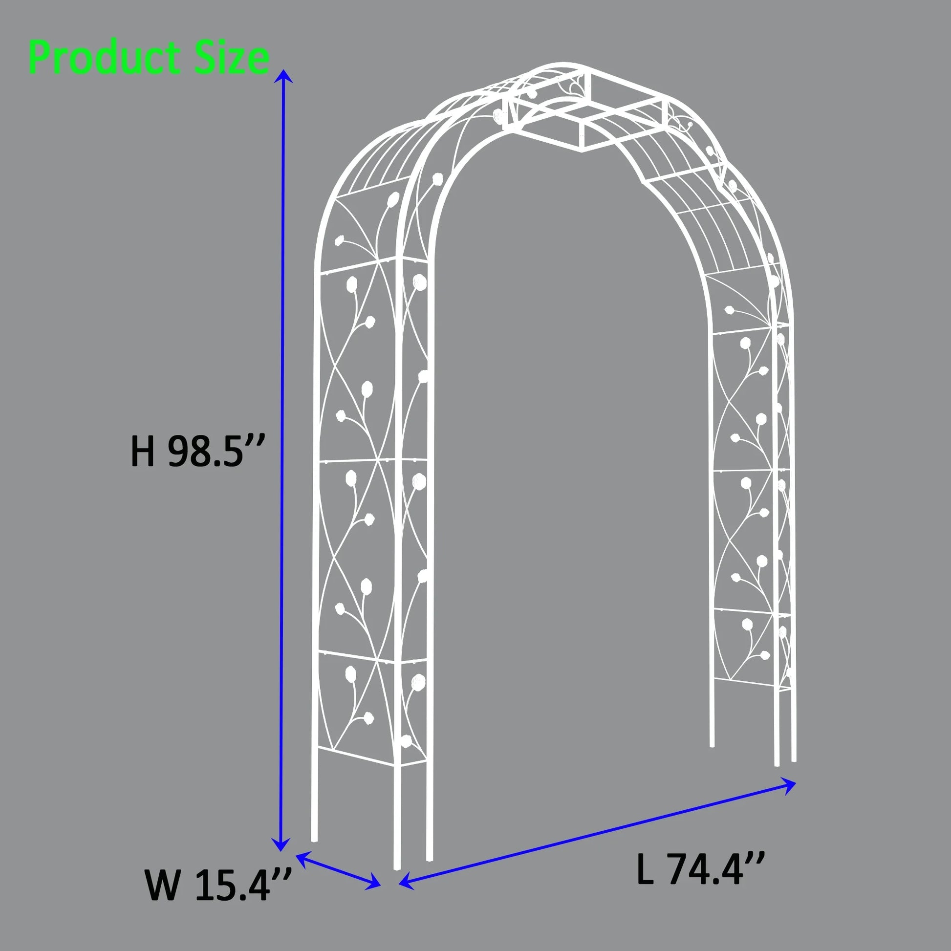 74"x98" Metal Garden Arch Arbor Trellis for Climbing Plants Roses Outdoor Décor White