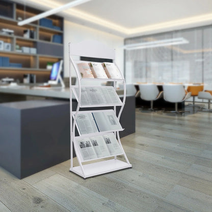 Magazine Rack Magazine Holder 4 Tier Floor-Standing Newspaper Rack Manual Book Storage Rack Iron Magazine Display Rack (White)