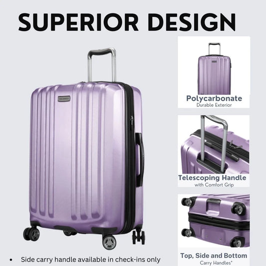 Ricardo Beverly Hills Kentfield Hardside 24" Expandable Checked Spinner Luggage, Silver Lilac