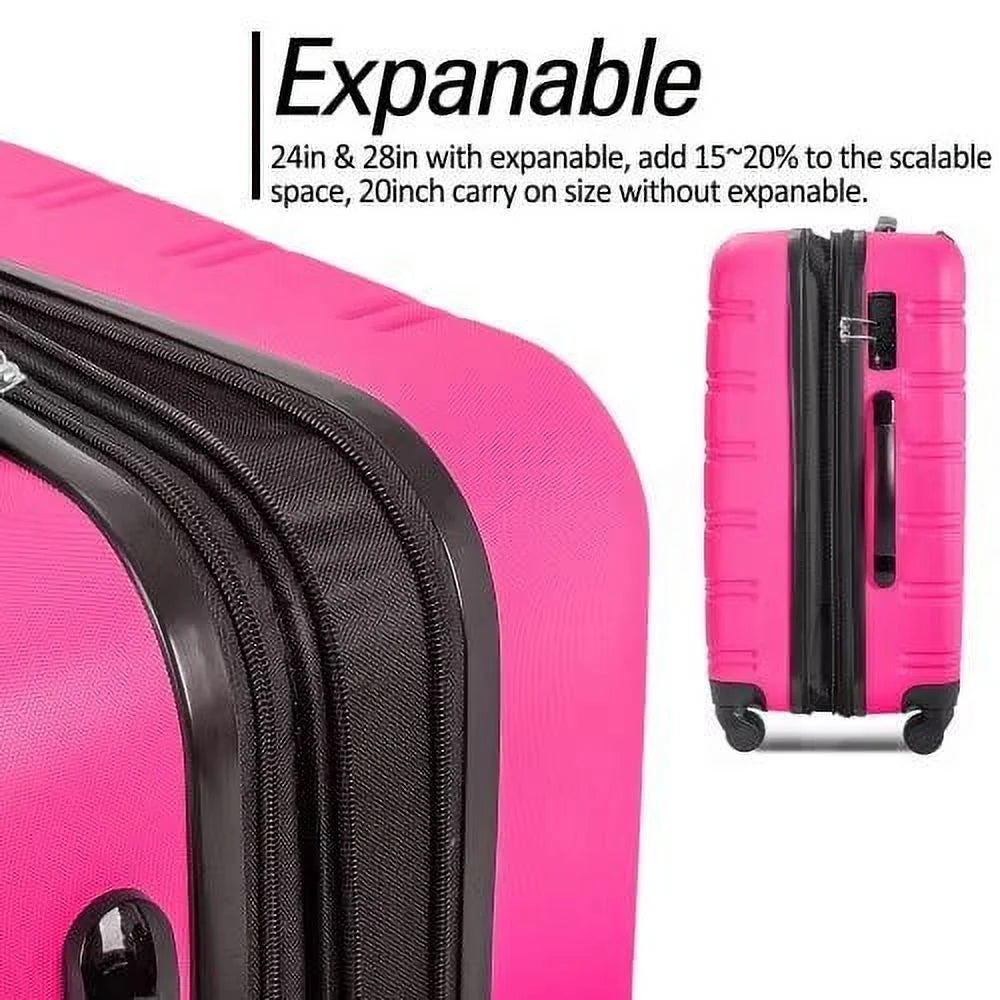 Expandable Suitcase Set of 3 with Double Spinner Wheels, Indestructible PP Material Hard Shell Luggage Sets TSA Lock, Carry on Expandable, Lightweight,20" 24' 28",Pink