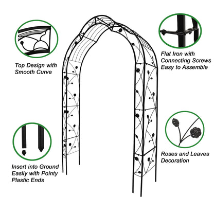 Aukfa Metal Garden Arch, Garden Arbor Trellis Climbing Plants Wedding Arch,74.4" x 98.4", White