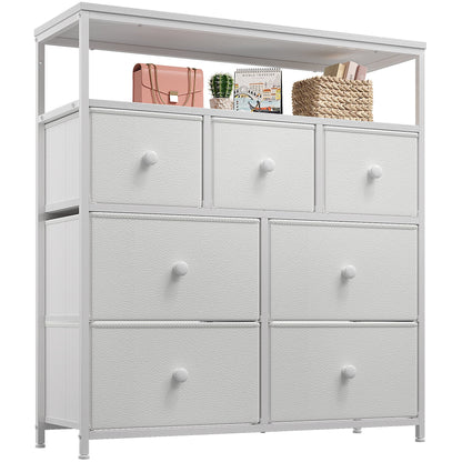 EnHomee Dressers for Bedroom with 7 Drawers Pink Dresser Fabric Chest of Drawers with Shelves Portable Storage Tower Small Dresser for Living Room Nursery Guest Room