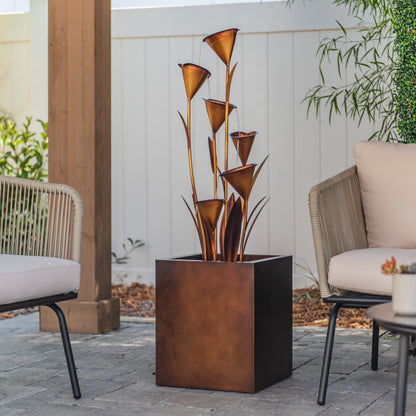 XBrand Metal Sculptural Multi-tiered Flower Water Fountain, Gray and Bronze, 38" Tall