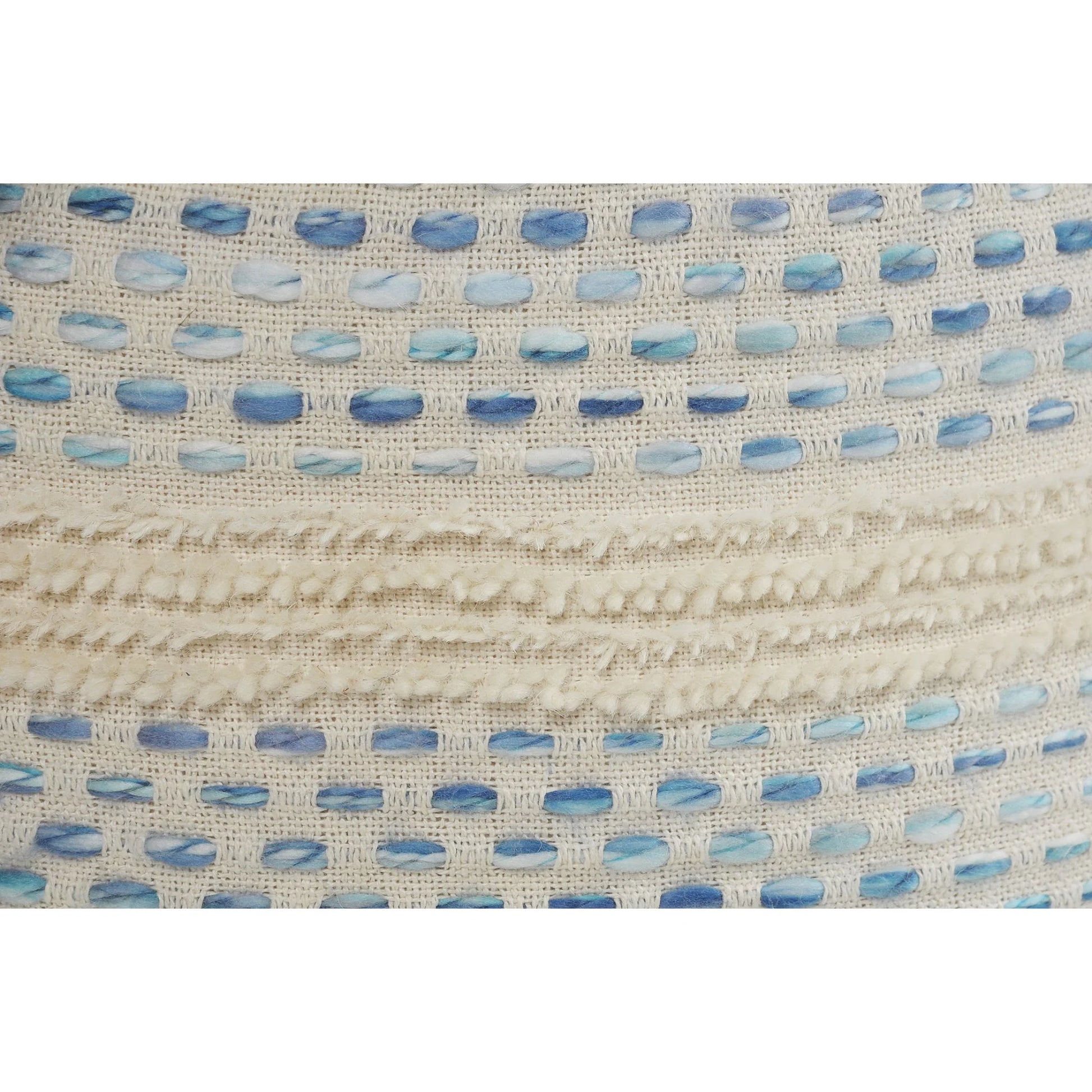 Laddha Home Designs 18" Blue and Cream Tufted Pin Dot Round Pouf Ottoman