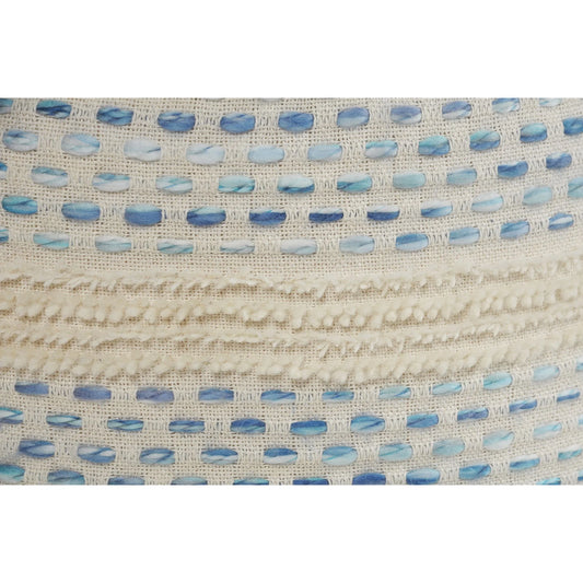 Laddha Home Designs 18" Blue and Cream Tufted Pin Dot Round Pouf Ottoman