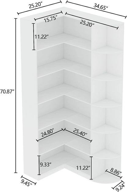 Loomie Bookshelves, 6 Tiers Shelf Large Tall Corner Etagere Bookcase with Full Baffle, L-Shaped Modern Storage Display Industrial Book Shelf for Bedroom, Home Office, Living Room & Kitchen
