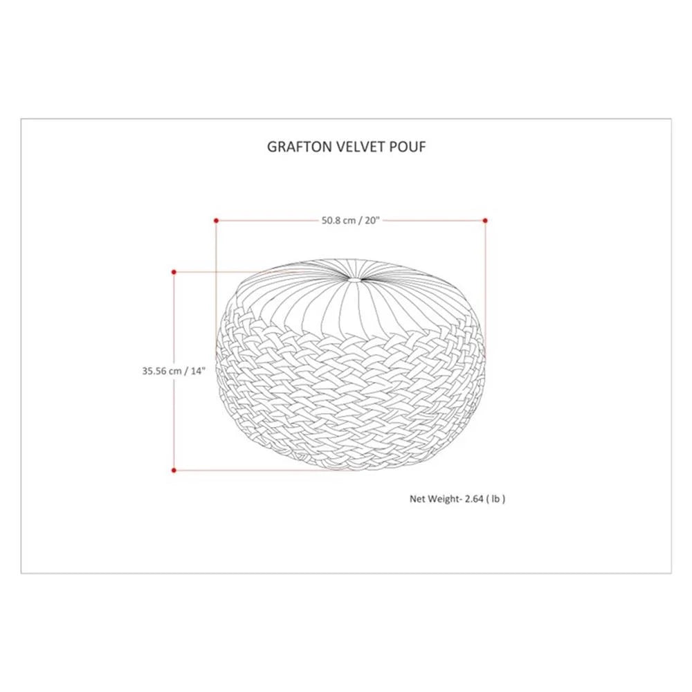 Pemberly Row Round Pouf in Teal Green Velvet Fabric with Woven Details