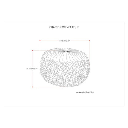 Pemberly Row Round Pouf in Teal Green Velvet Fabric with Woven Details