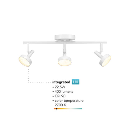 Globe Electric 19" 3-Light 22W Dimmable LED Matte White Track Lighting, Frosted Diffusers, 91004408