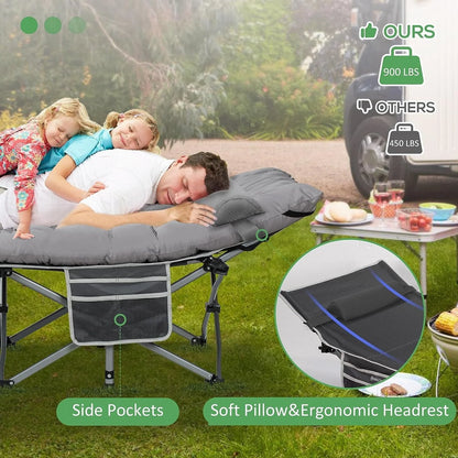NALONE Camping Cots for Adults with 3.5 Inch Extra Thick Mattress, Cots for Sleeping 900 LBS, Folding Cot with Mattress, Heavy Duty Sleeping Cots Camping Bed for Home Office Outdoor(Gray)